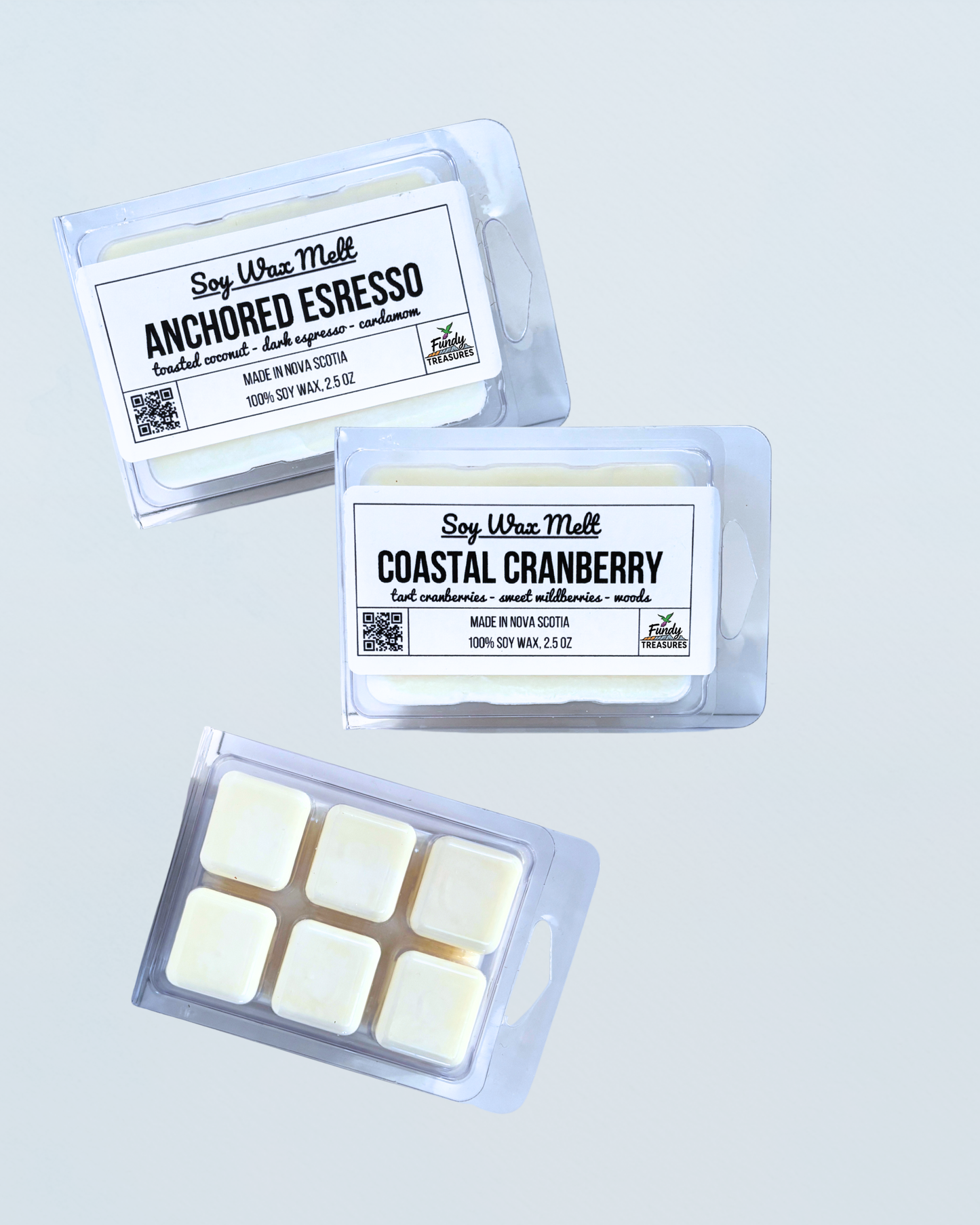 Wax melts made from 100% soy was and a large variety of East Coast inspired scents.