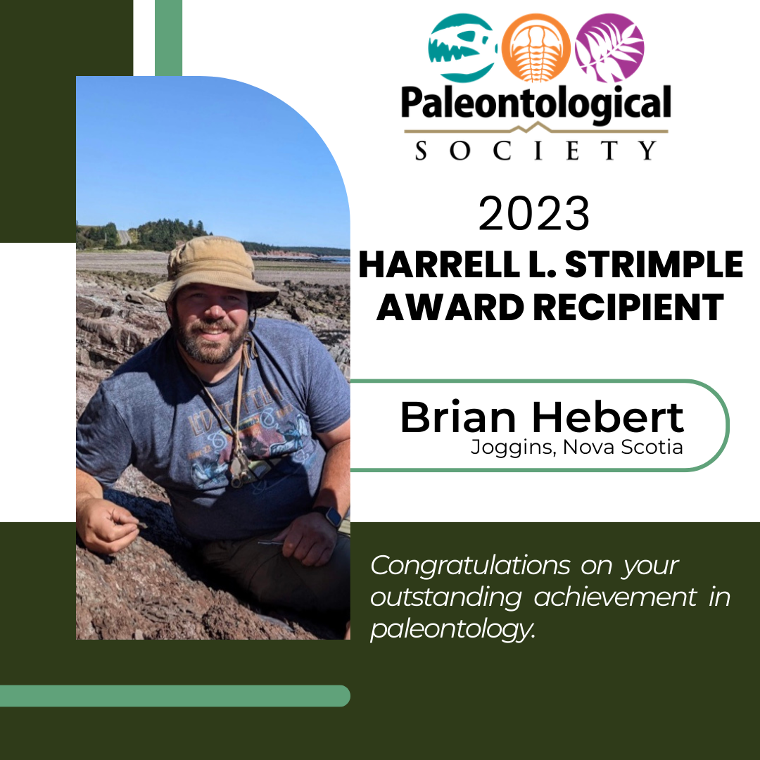 Brian Hebert, recipient of the 2023 Harrell L. Strimple Award for contributions to paleontology.