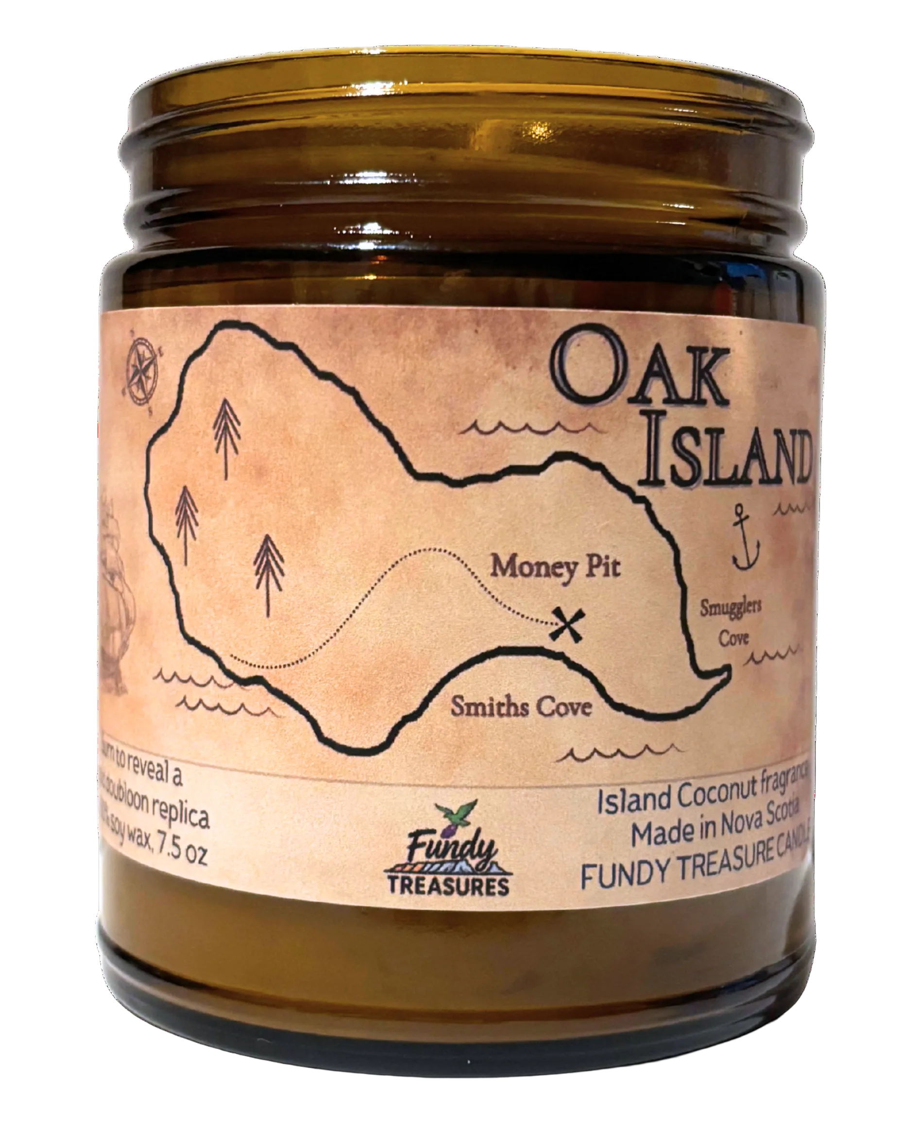 Oak Island themed candle inspired by Nova Scotia’s famous treasure island