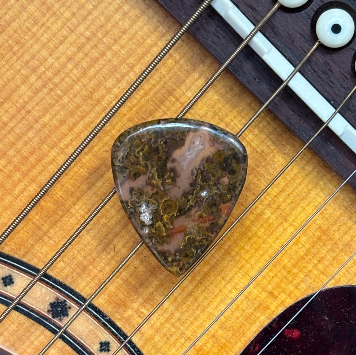 Bay of Fundy Stone Guitar Pick- Golden Moss Agate