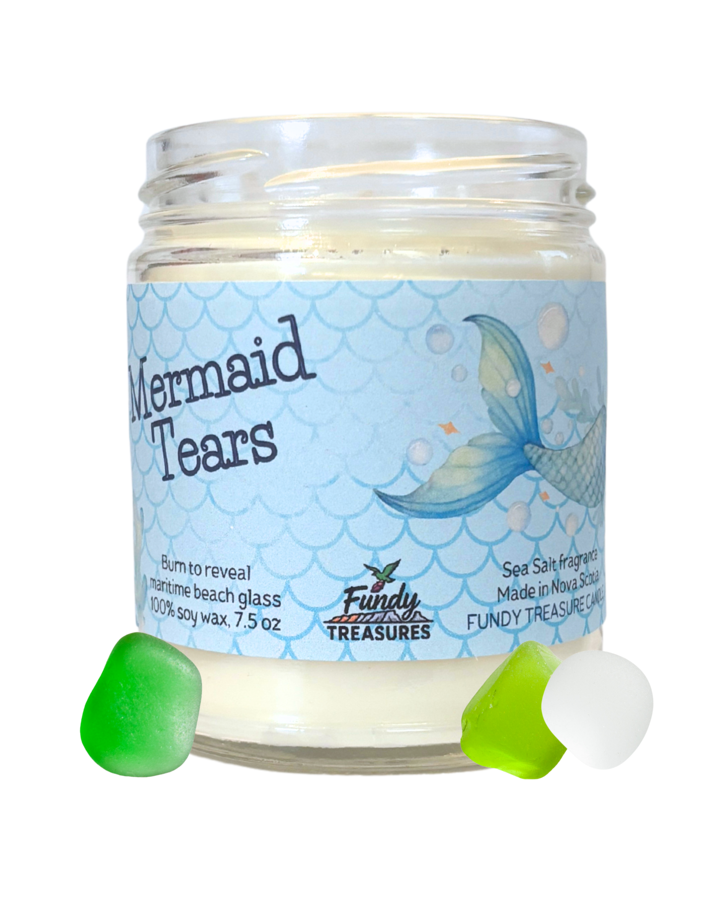 Coastal‑inspired Mermaid Tears candle with ocean‑themed design